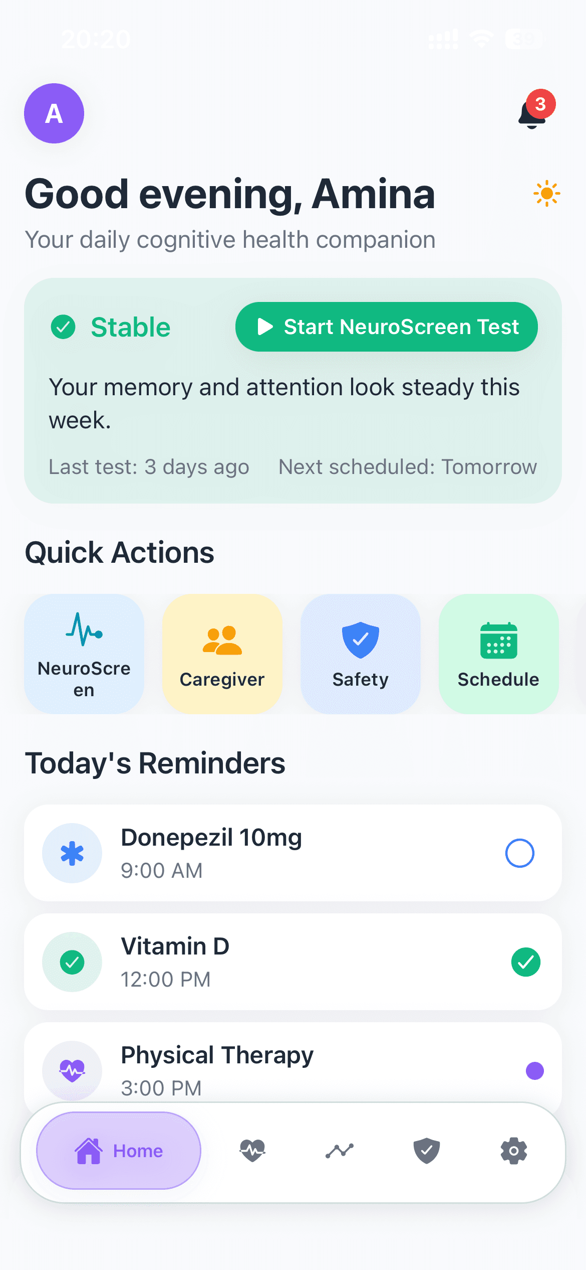 NeuroScreen App - Cognitive Health Dashboard